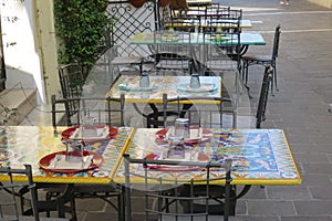 Small tables crafted ceramic outdoor restaurant in Termoli Molise