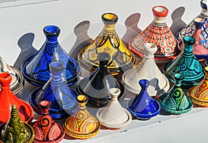 Small Tajine crafts souvenirs on market Essaouira