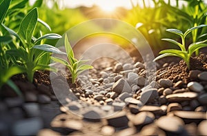 A small terrestrial plant is sprouting in the grassy field