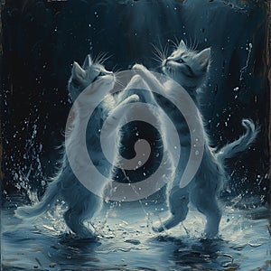 Small to mediumsized Felidae dancing in water painting