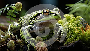 Small toad sitting on wet leaf in forest generated by AI