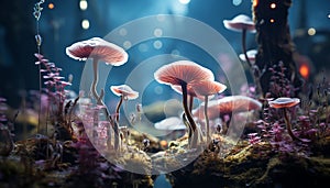 The small toadstool grows in the uncultivated forest, a beauty generated by AI