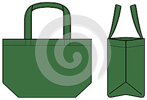 Small tote bag ecobag , shopping bag template vector illustration with side view