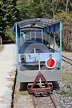 Small tourist train between Sainte Cecile d`Andorge and Saint Ju