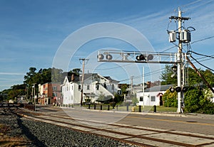 Small town along railroad tracks