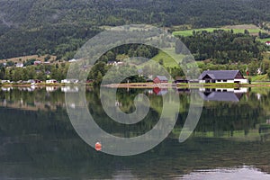 Small town in the background. norway, selective focus