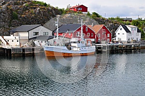 Small town and boat in Norway landscape