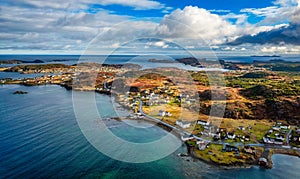 Small Town, Coast on East Coast of Atlantic Ocean. Aerial Nature Background.