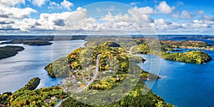 Small Town, Coast on East Coast of Atlantic Ocean. Aerial Nature Background.