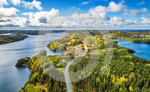 Small Town, Coast on East Coast of Atlantic Ocean. Aerial Nature Background.