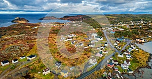 Small Town, Coast on East Coast of Atlantic Ocean. Aerial Nature Background.