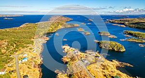 Small Town, Coast on East Coast of Atlantic Ocean. Aerial Nature Background.