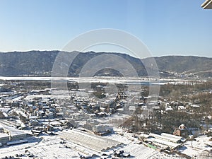 Small town covered with Snow hanriver