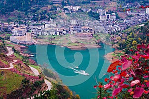 Small town at edge of Yangtze river