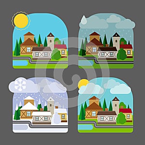 Small town landscape in flat style