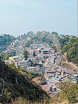 Small town of Mussoorie seen from the Lal Tibba View Point, India