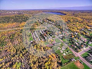 Small Town New Eveleth, Minnesota in Autumn seen by Drone