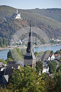 small town Rhens, the Rhine and Marksburg, Braubach