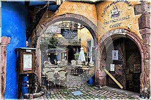 Small town Riquewihr in Alsace, France