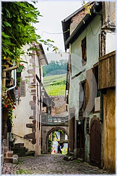 Small town Riquewihr in Alsace, France