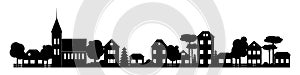 Small Town silhouette skyline horizontal banner black and white vector