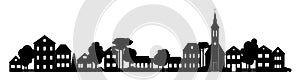 Small Town silhouette skyline horizontal banner black and white vector