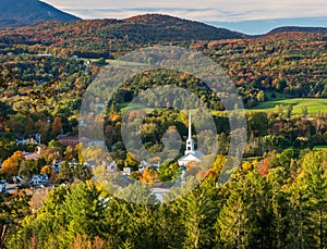 Small town of Stowe in Vermont during the fall