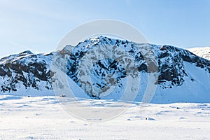 Small town of Stykkisholmur during winter snow