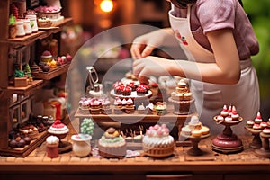 Small toy chocolatier making chocolates