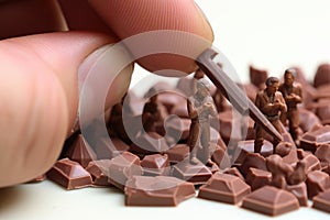 Small toy chocolatier making chocolates