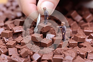 Small toy chocolatier making chocolates