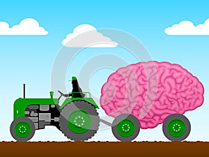 Small tractor pulling a huge brain