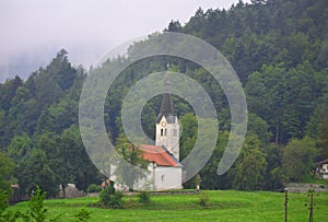 Small traditional church building in Slovenian mountains