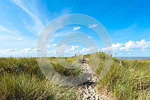 Small trail on top of grassy sand dune