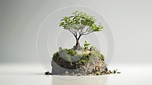 Small tree growing on a green mossy soil with copyspace