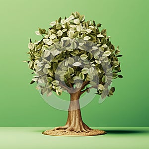 Small Tree Surrounded By Money In A Green Background