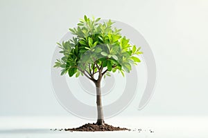 Small tree, thin trunk, fresh foliage, white backdrop , leaf, plant