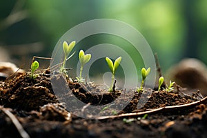 Small trees of different sizes growing on green background concept of caring