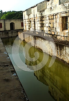 The small trench of manora fort with hall windows.