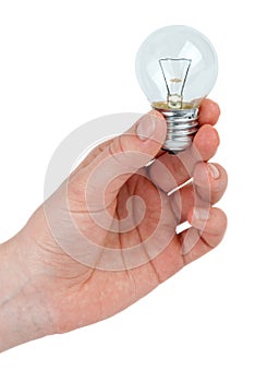 Small tungsten light bulb in hand