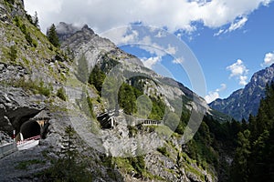 Small tunnels in the Alp mountains in canton Graubunden in Switzerland.