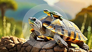 Small Turtle on the Carapace of a Large Turtle - Generative Ai