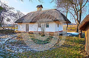 Small Ukrainian hata farmhouse, Pyrohiv Skansen, Kyiv, Ukraine