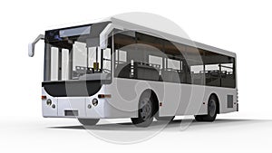 Small urban white bus on a white background. 3d rendering.