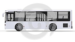 Small urban white bus on a white background. 3d rendering.