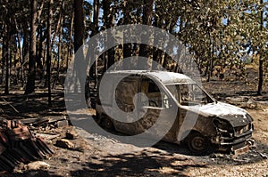 Small van burnt to the ground at a small village of Pedrogao Grande municipality photo