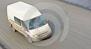 Small van bus on road