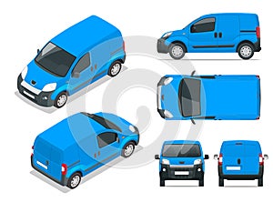 Small Van Car. car, template for car branding and advertising. Front, rear , side, top and isometry front and
