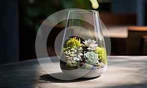 A small vase with a plant inside