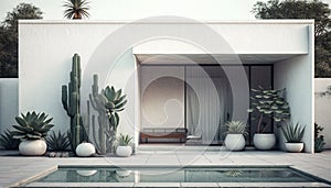 Small villa in Mexico, tropical house with swimming pool, Generative AI